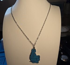 Women’s Woman At The Well From The Bible. Blue Silhouette Pendant Necklace